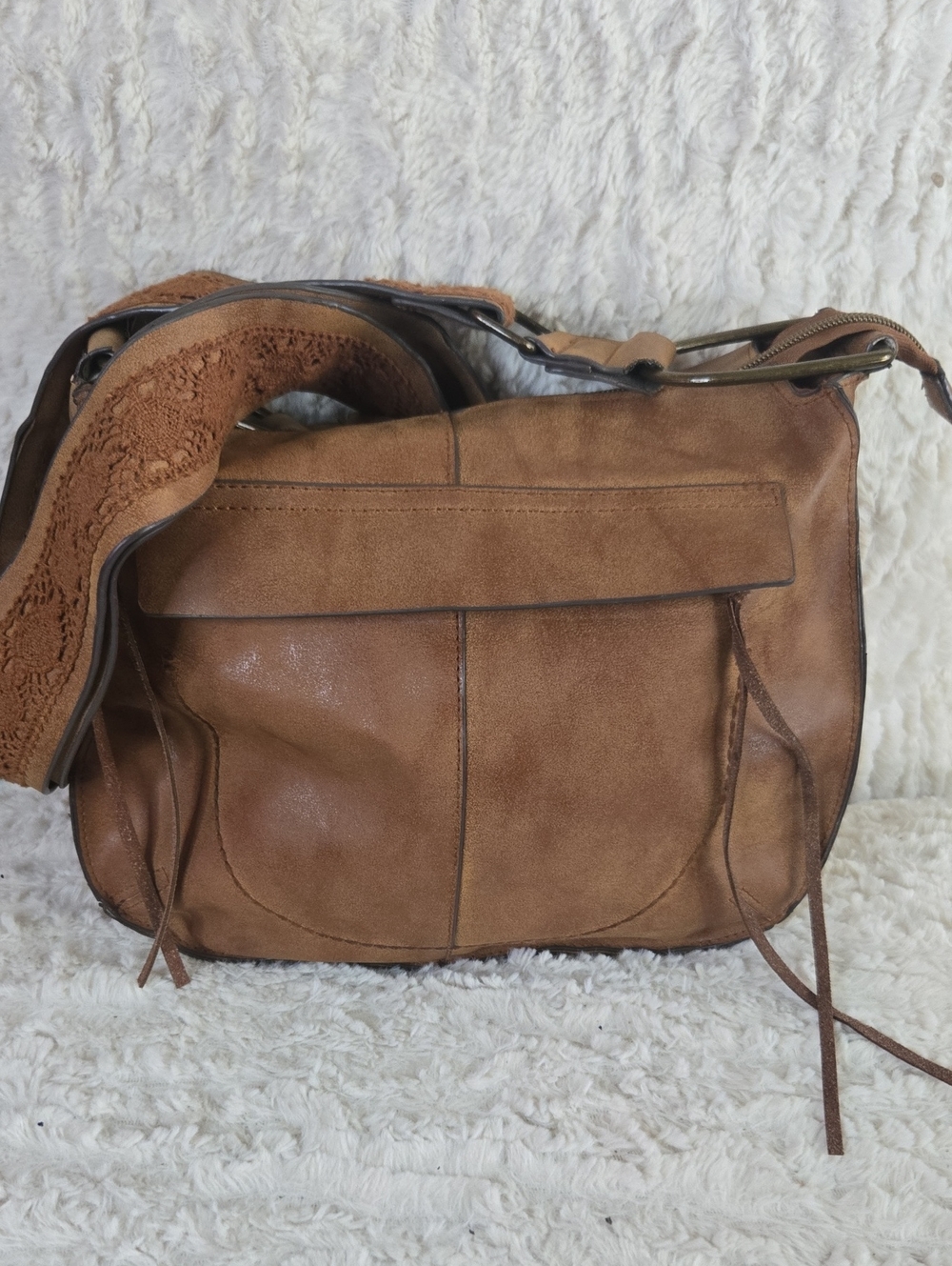 Brown Crossbody Bag with Wide Strap Floral Strap
